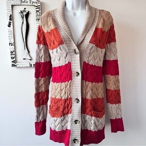 Women’s Lands’ End Eclectic Grandpa Drifter Cable Knit Cardigan Sweater Size S